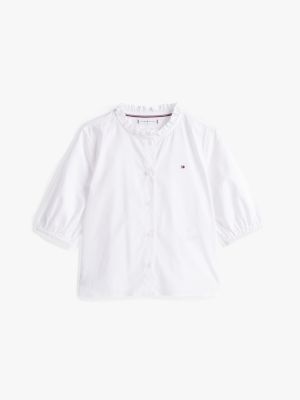 white regular fit ruffle collar shirt for girls tommy hilfiger