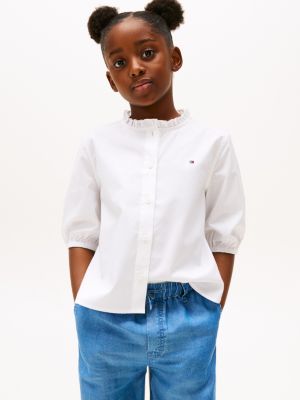 white regular fit ruffle collar shirt for girls tommy hilfiger