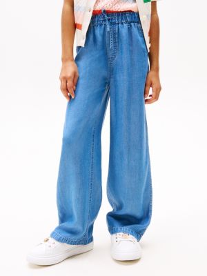 pantalon large en chambray bleu pour filles tommy hilfiger