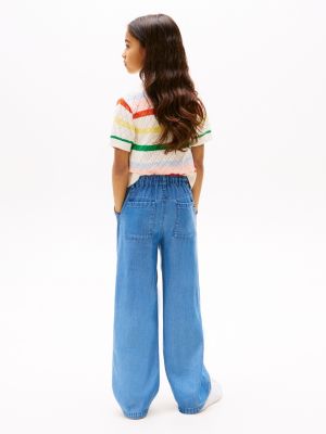 blue chambray wide leg trousers for girls tommy hilfiger