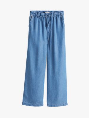 pantalon large en chambray bleu pour filles tommy hilfiger