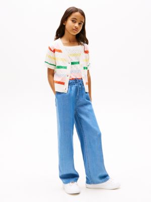 pantaloni larghi in chambray blue da bambine tommy hilfiger