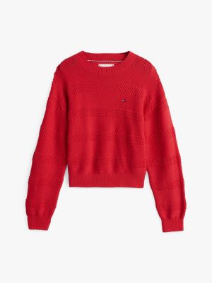 red textured crew neck jumper for girls tommy hilfiger