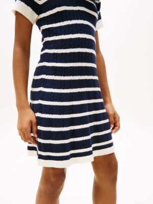 multi stripe cable knit polo dress for girls tommy hilfiger