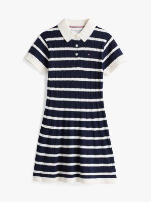 multi stripe cable knit polo dress for girls tommy hilfiger