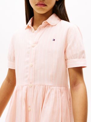 robe chemise rayée à manches courtes rose pour filles tommy hilfiger