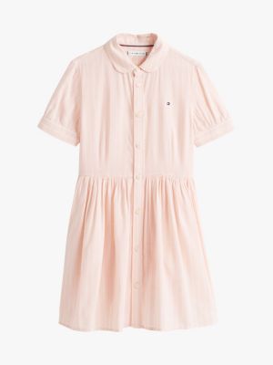 vestido camisero de manga corta a rayas rosa de niñas tommy hilfiger