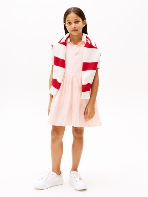 vestido camisero de manga corta a rayas pink de niñas tommy hilfiger