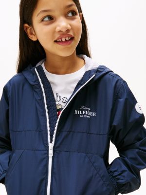 blue logo hooded windbreaker for girls tommy hilfiger