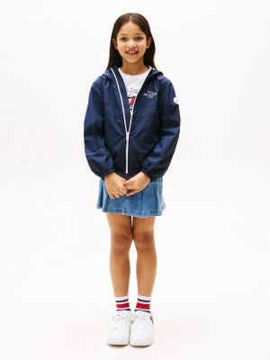 blue logo hooded windbreaker for girls tommy hilfiger