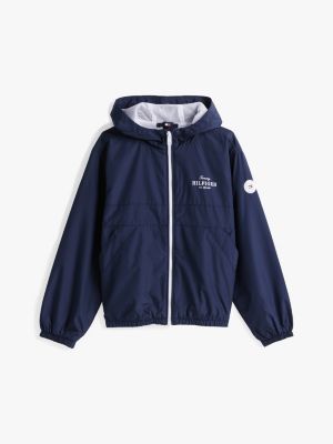 blue logo hooded windbreaker for girls tommy hilfiger