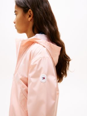 coupe-vent à capuche et logo rose pour filles tommy hilfiger