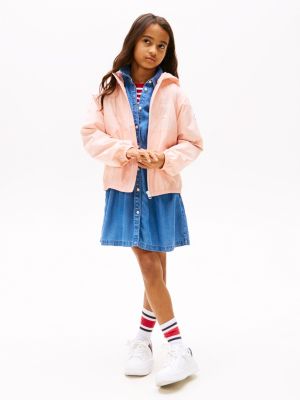 pink logo hooded windbreaker for girls tommy hilfiger