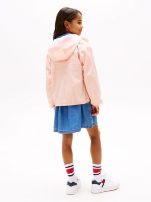 pink logo hooded windbreaker for girls tommy hilfiger