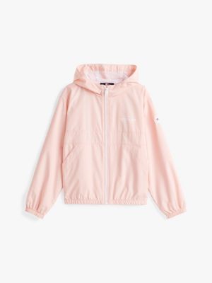 pink logo hooded windbreaker for girls tommy hilfiger