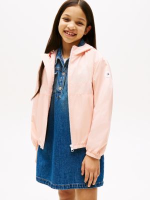 pink logo hooded windbreaker for girls tommy hilfiger