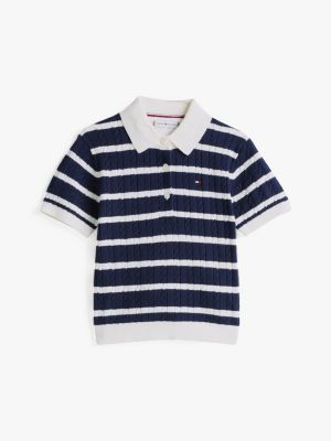 multi cable knit short sleeve polo jumper for girls tommy hilfiger