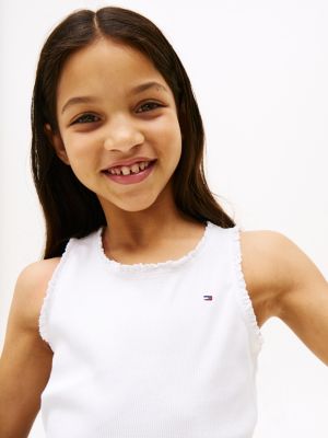 white trim ribbed tank top for girls tommy hilfiger