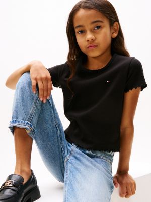 black ruffle ribbed top for girls tommy hilfiger