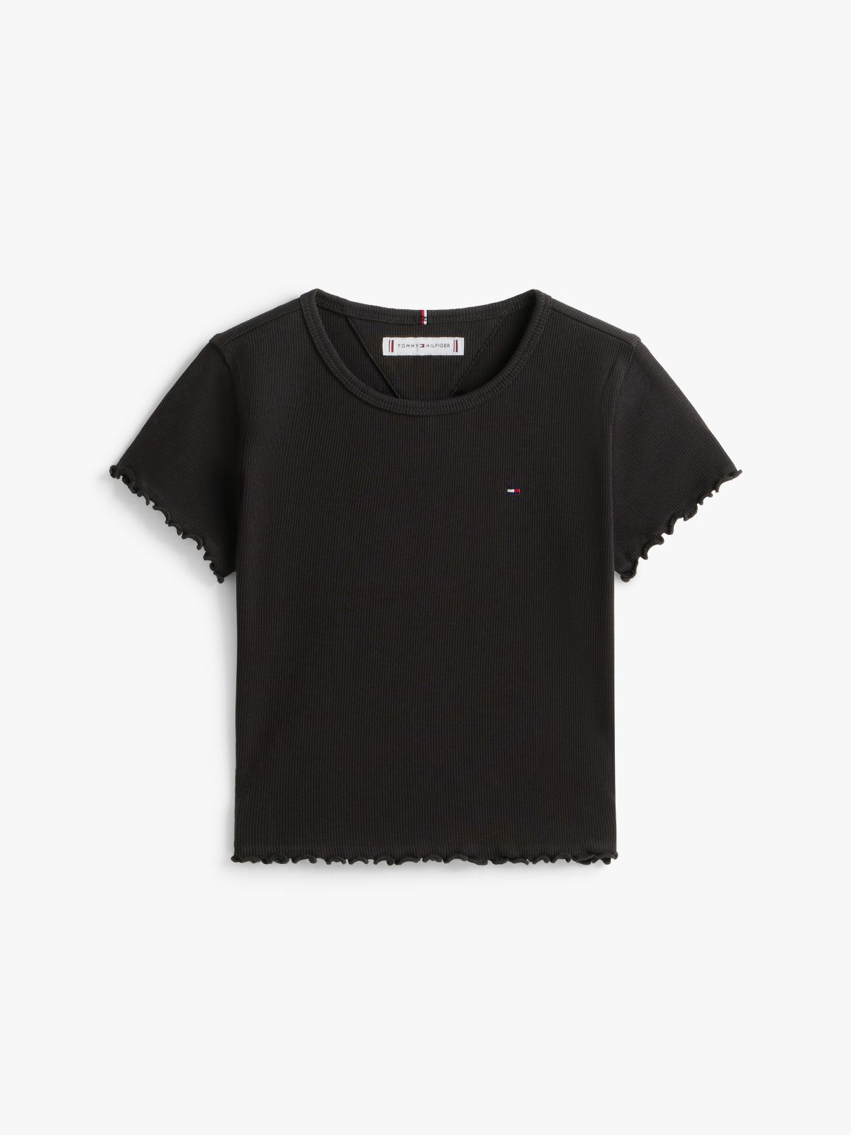 Essential Ruffle Ribbed Extra Slim Top — Black