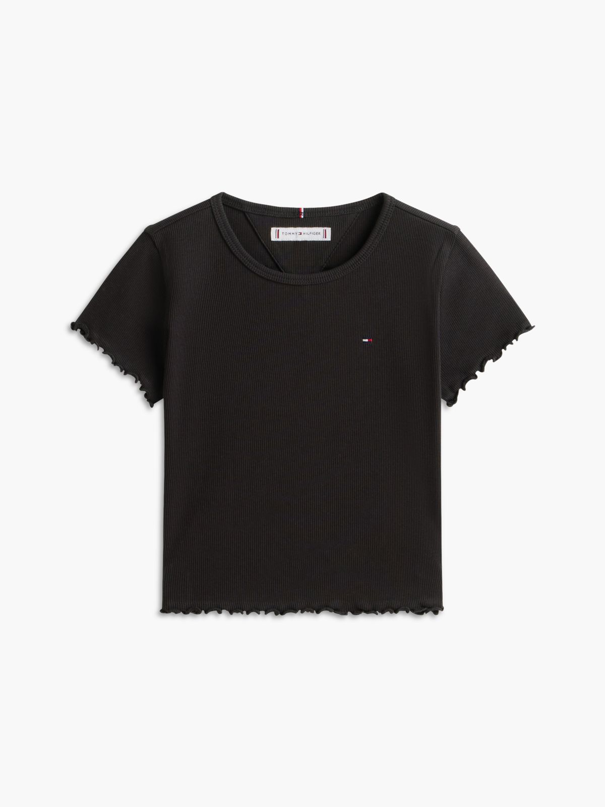 Essential Ruffle Ribbed Extra Slim Top — Black