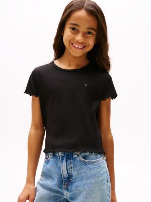 haut côtelé à volants black pour filles tommy hilfiger