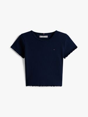 blue essential ruffle extra slim ribbed top for girls tommy hilfiger