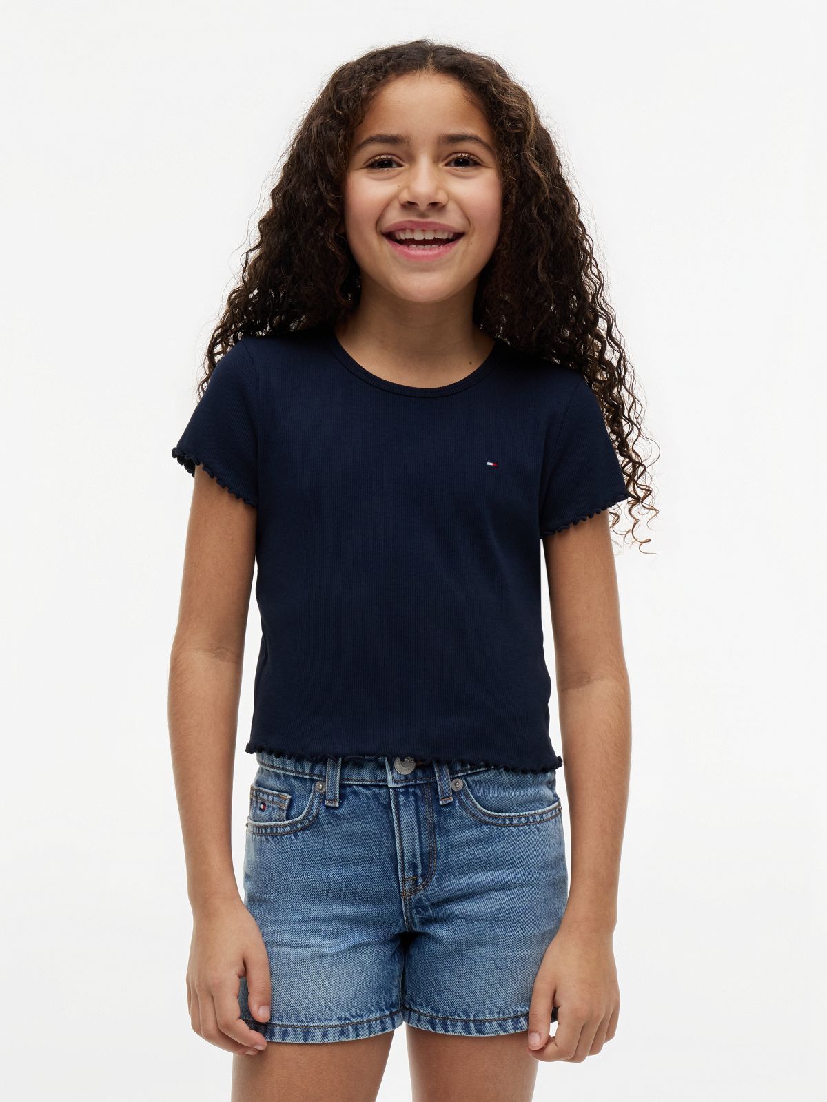 Essential Ruffle Ribbed Extra Slim Top — Blue