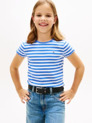 blue essential ruffle extra slim ribbed top for girls tommy hilfiger