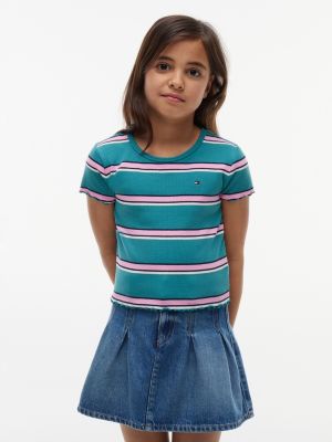 green essential extra slim fit top met korte mouwen voor meisjes - tommy hilfiger