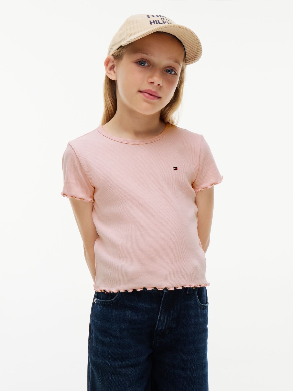 Essential Ruffle Ribbed Extra Slim Top — Pink