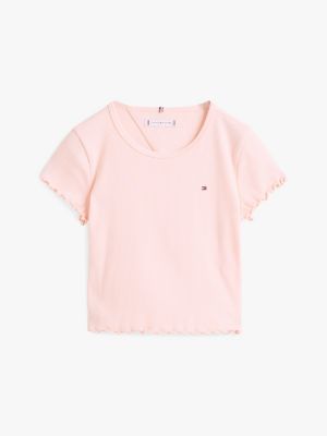 haut côtelé à volants rose pour filles tommy hilfiger