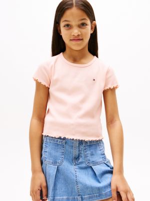 haut côtelé à volants rose pour filles tommy hilfiger