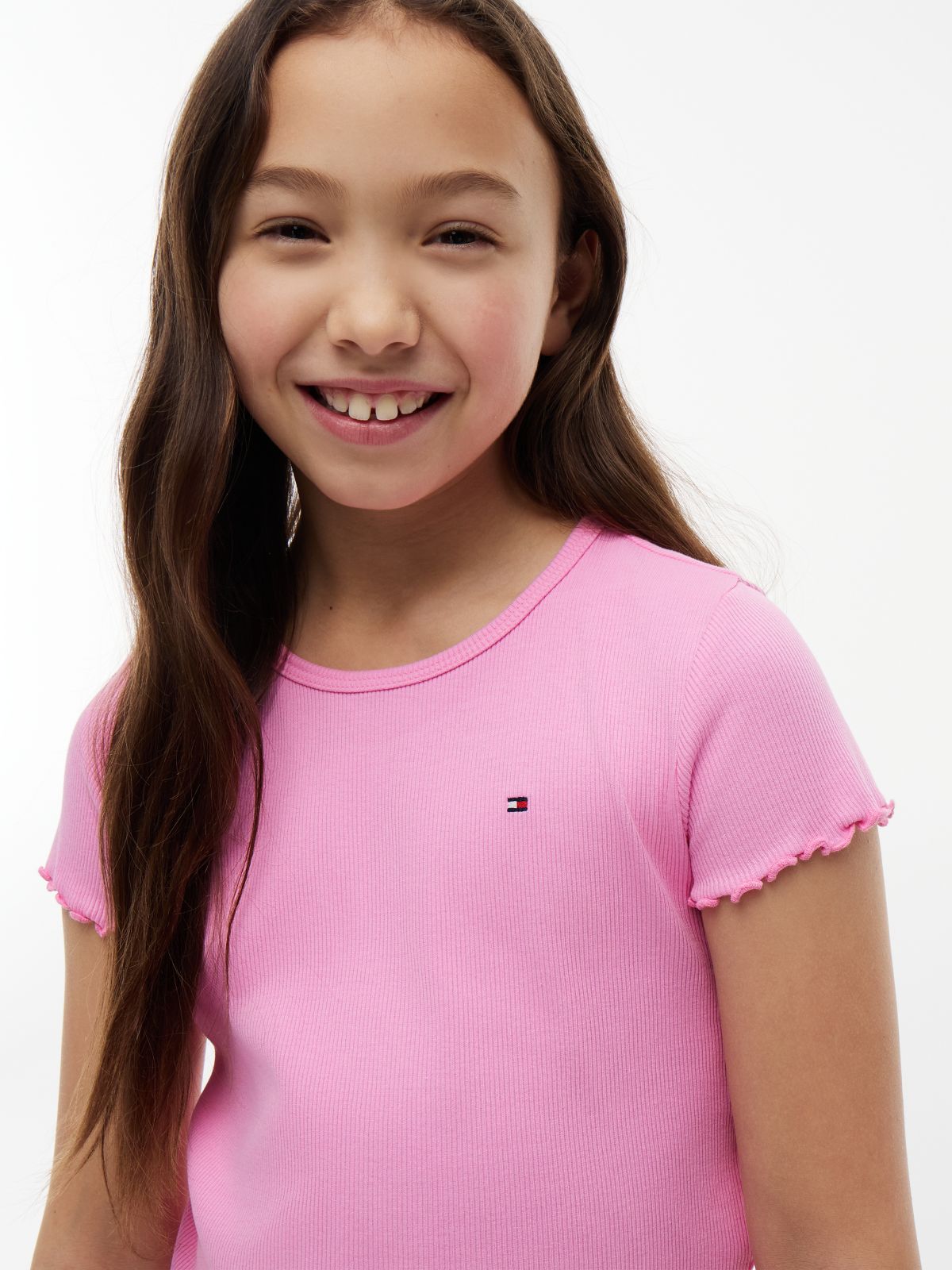 Essential Ruffle Ribbed Extra Slim Top — Pink