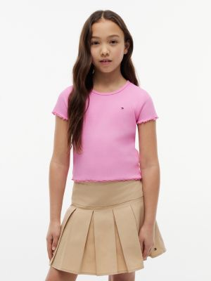 pink essential extra slim fit geripptes kurzarm-top für mädchen - tommy hilfiger
