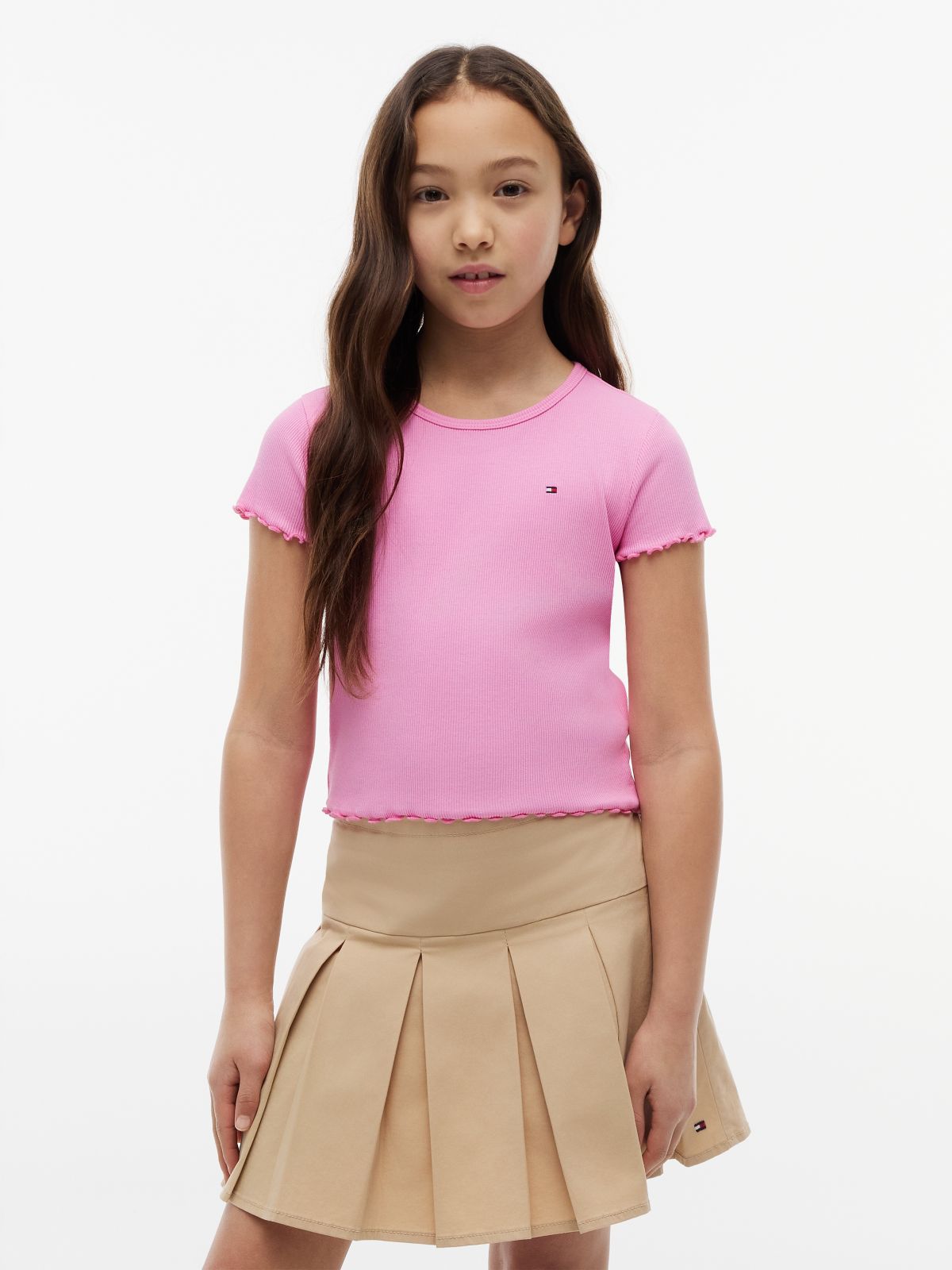 Essential Ruffle Ribbed Extra Slim Top — Pink