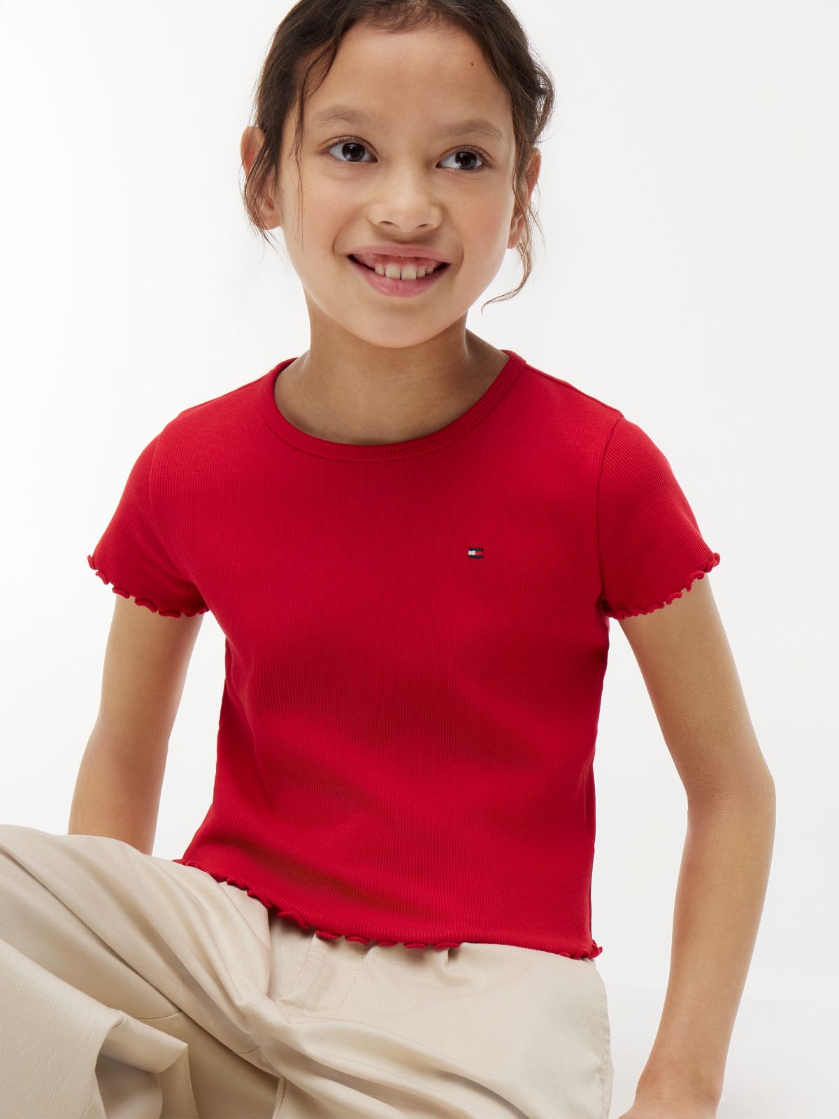 Essential Ruffle Ribbed Extra Slim Top — Red