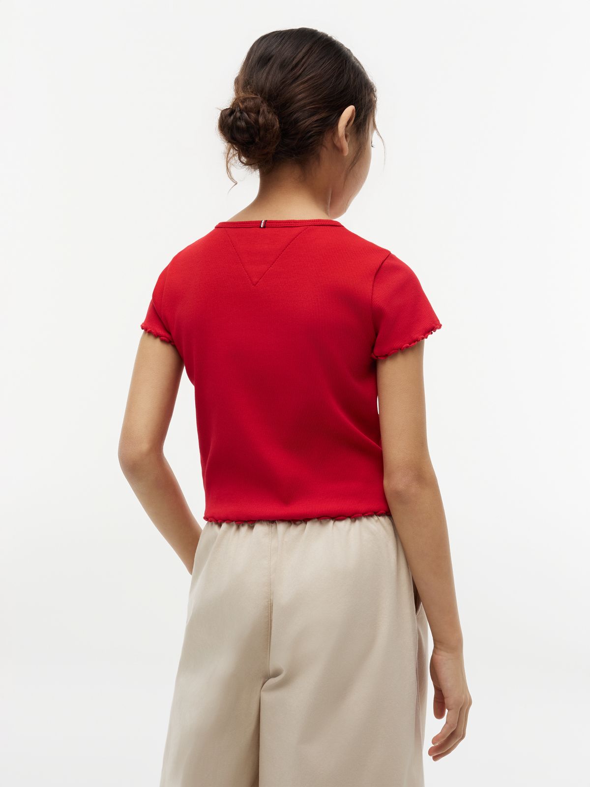 Essential Ruffle Ribbed Extra Slim Top — Red