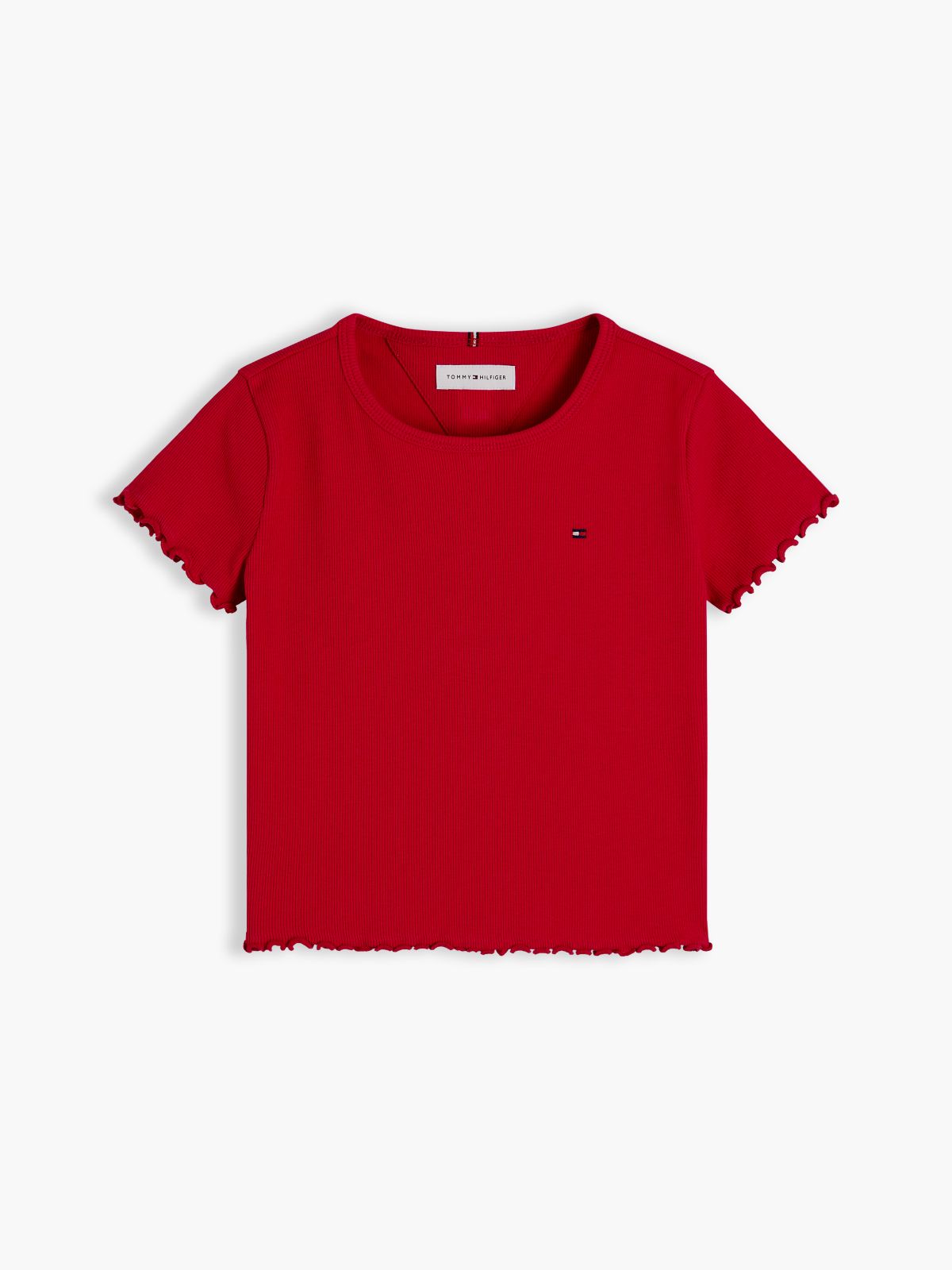 Essential Ruffle Ribbed Extra Slim Top — Red