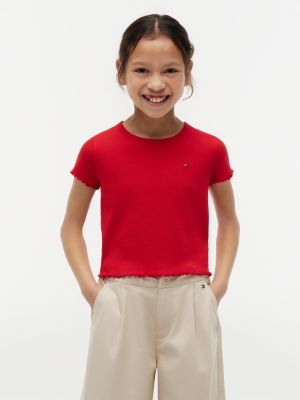 red bardzo wąski top z krótkim rękawem essential dla dziewczynki - tommy hilfiger