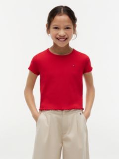 Essential Ruffle Ribbed Extra Slim Top — Red 1
