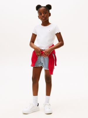 haut côtelé à volants blanc pour filles tommy hilfiger