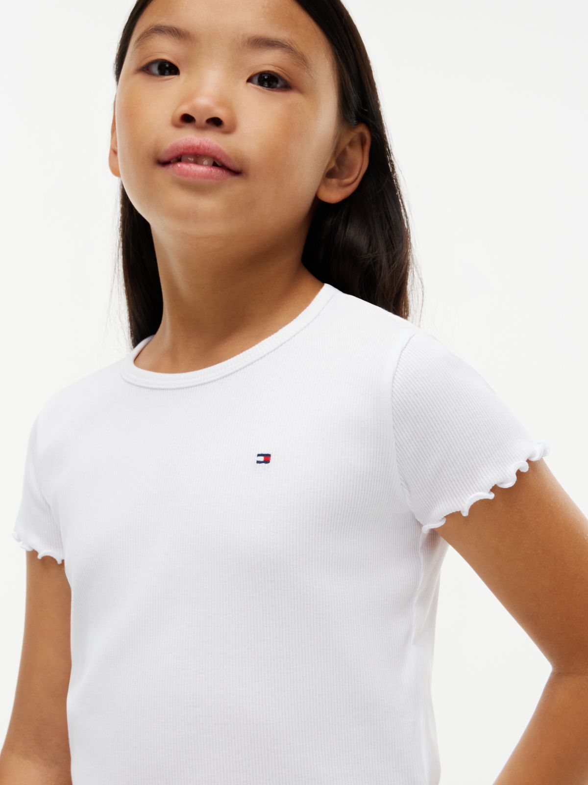 Essential Ruffle Ribbed Extra Slim Top — White
