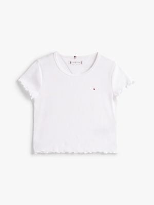 haut côtelé à volants blanc pour filles tommy hilfiger