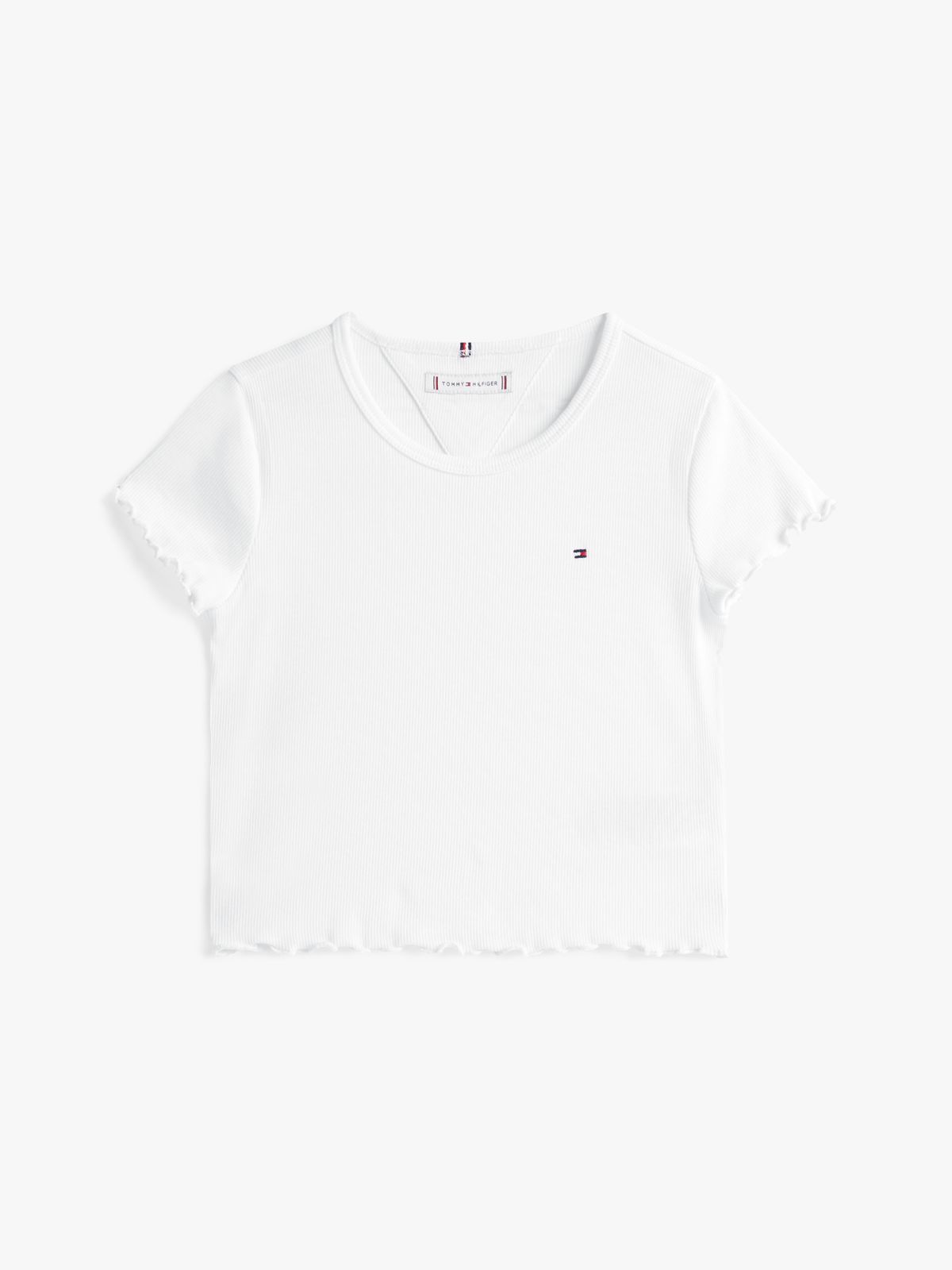 Essential Ruffle Ribbed Extra Slim Top — White
