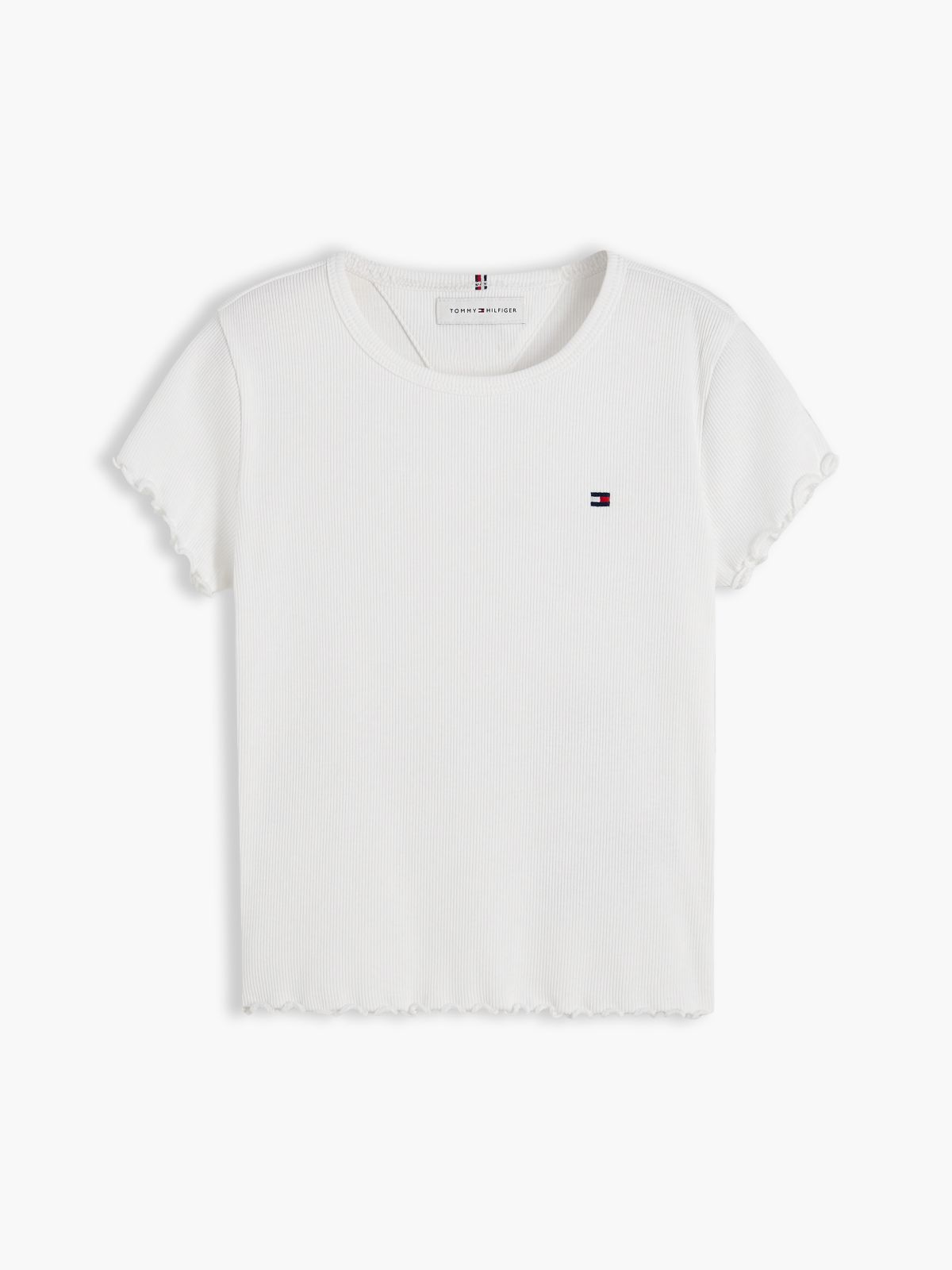 Essential Ruffle Ribbed Extra Slim Top — White