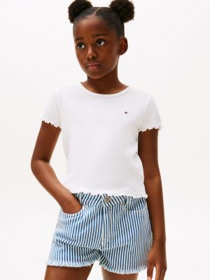 white ruffle ribbed top for girls tommy hilfiger