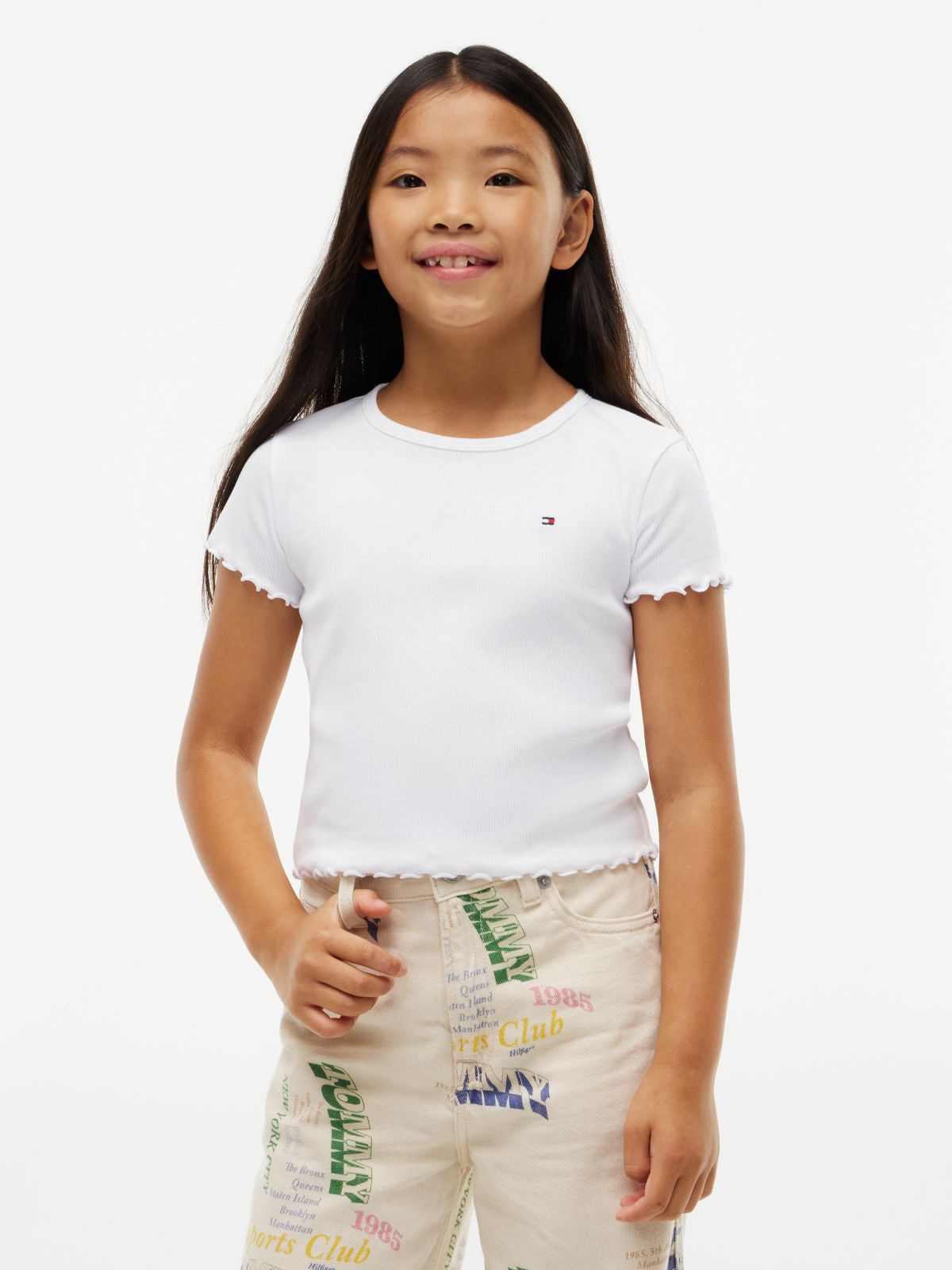 Essential Ruffle Ribbed Extra Slim Top — White