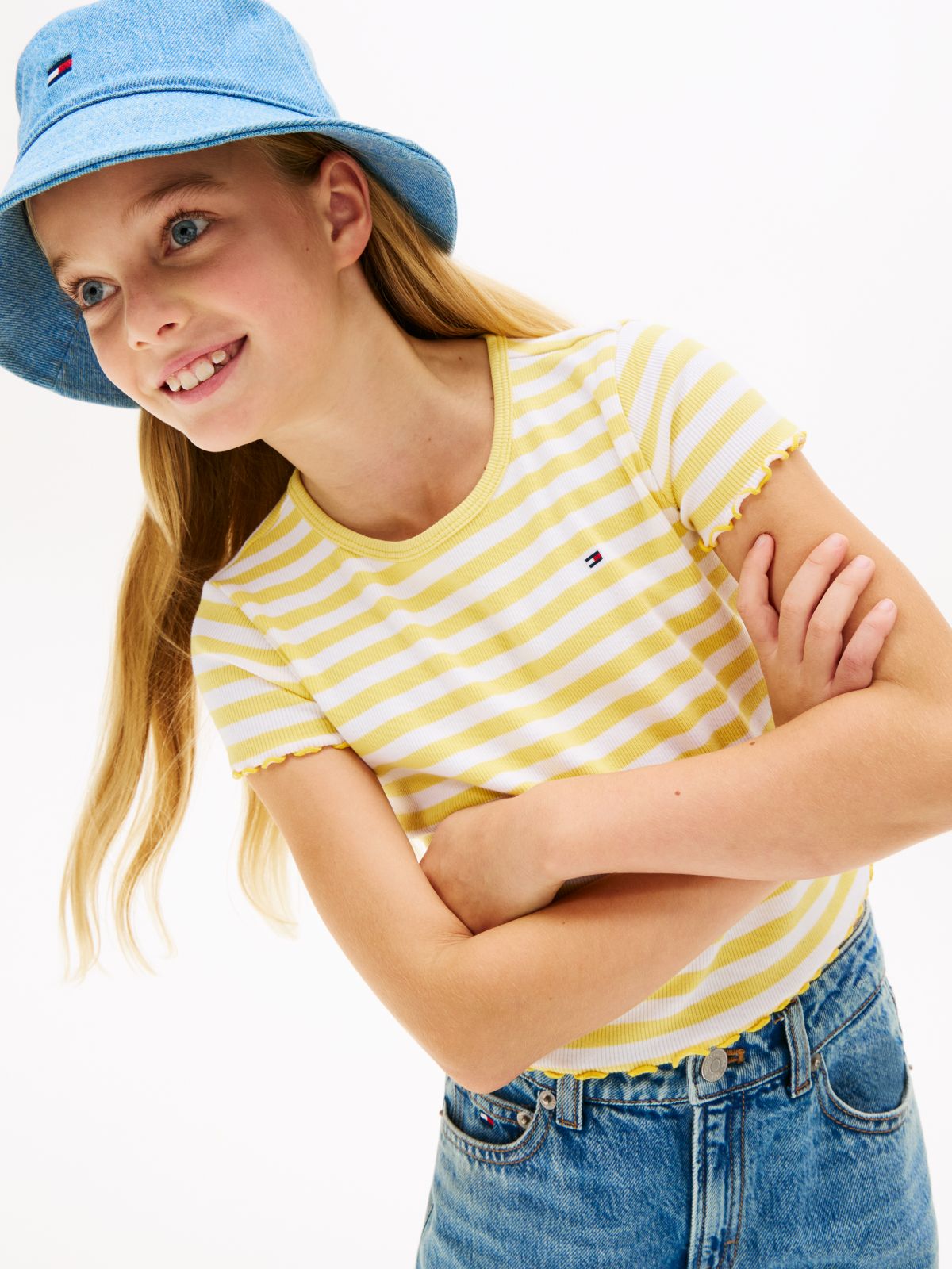 Essential Ruffle Ribbed Extra Slim Top — Yellow