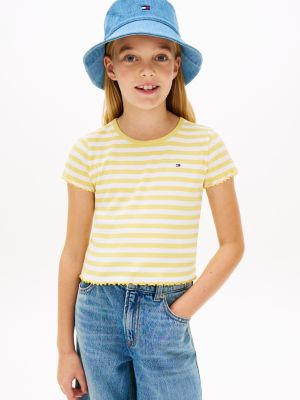 yellow essential ruffle extra slim ribbed top for girls tommy hilfiger